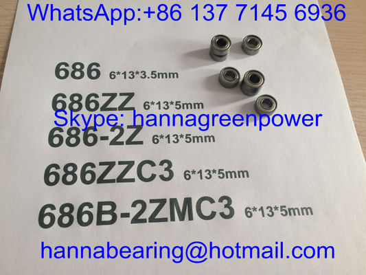 686B-2ZMC3 / 686-2ZC3 / 686ZZ 미니어처 Deep Groove Ball Bearing with Metal Shield, 6*13*5mm